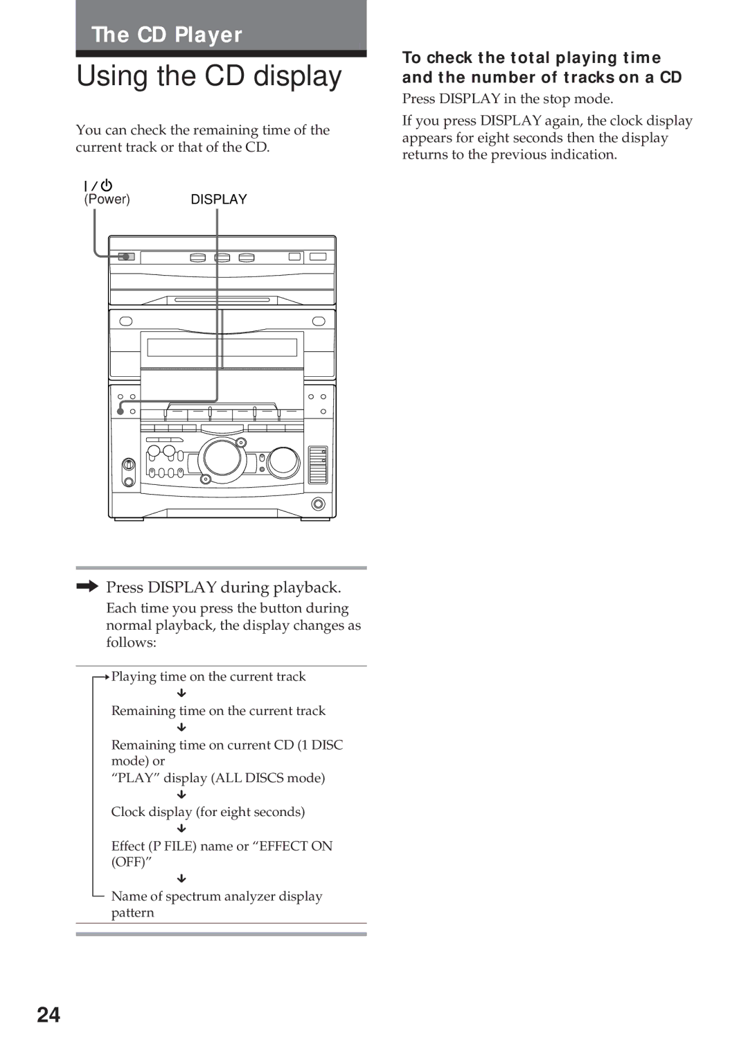 Sony MHC-GRX10AV operating instructions Using the CD display, Press Display during playback 