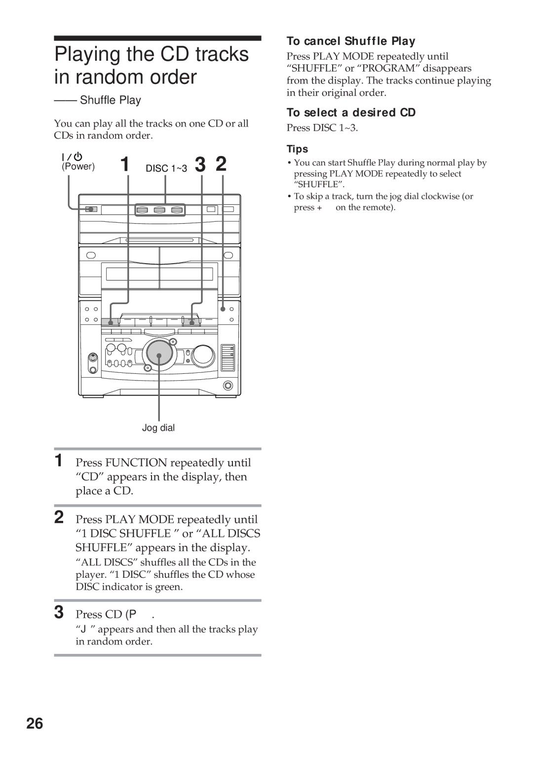 Sony MHC-GRX10AV operating instructions Press CD P, To cancel Shuffle Play, To select a desired CD 