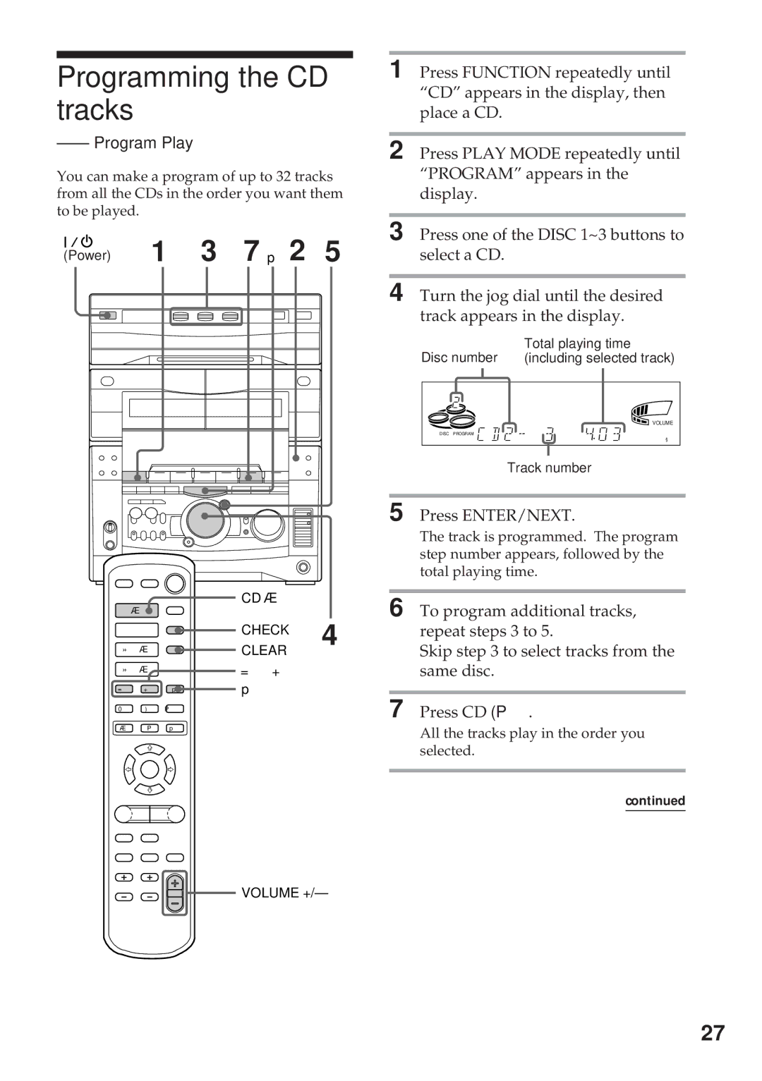 Sony MHC-GRX10AV operating instructions Programming the CD tracks, Program Play 