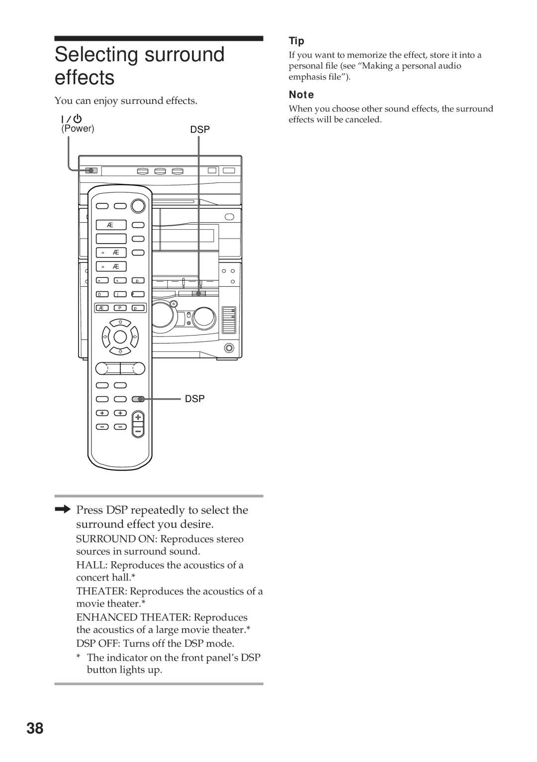 Sony MHC-GRX10AV operating instructions Selecting surround effects, Tip 