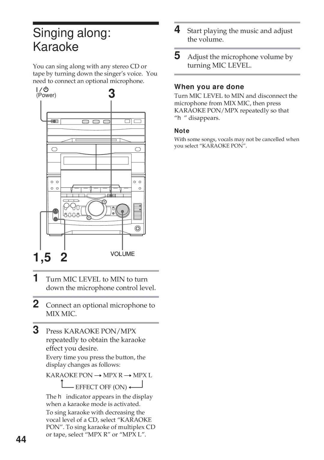 Sony MHC-GRX10AV operating instructions Singing along Karaoke, When you are done 