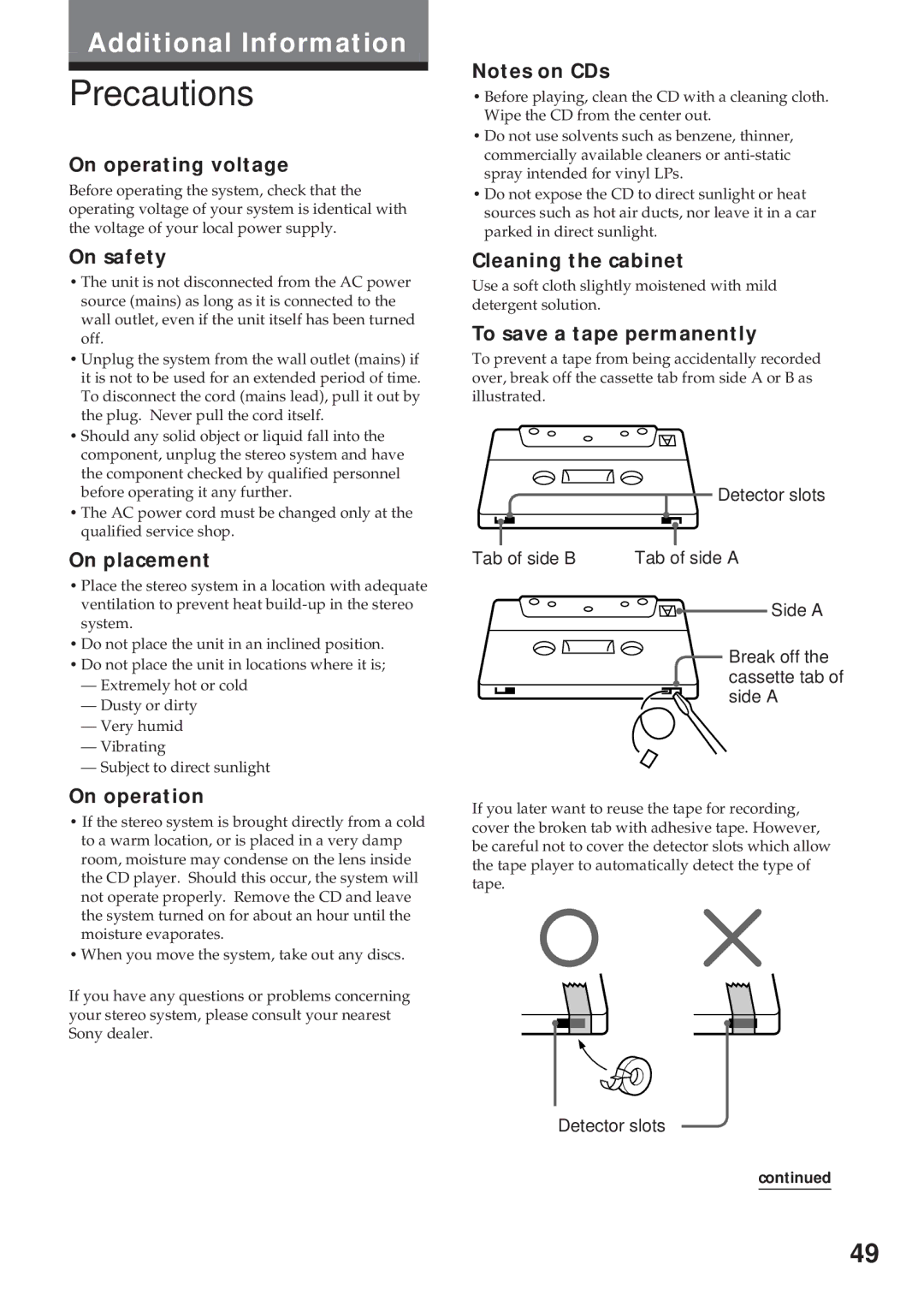 Sony MHC-GRX10AV operating instructions Precautions 