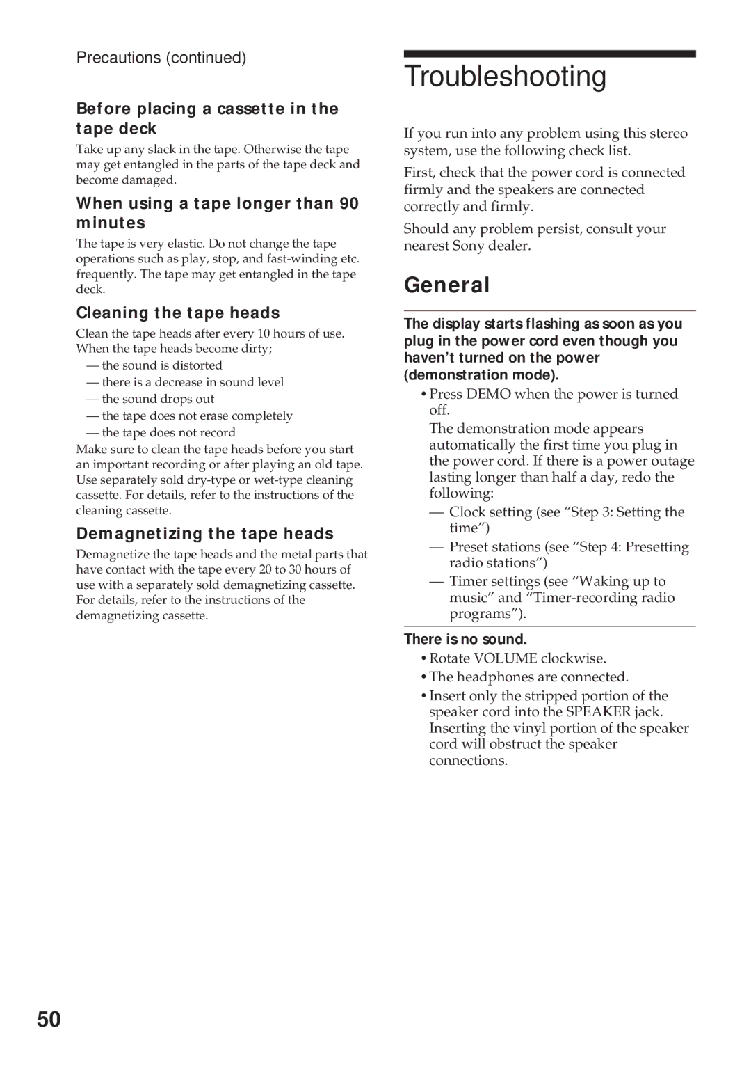 Sony MHC-GRX10AV operating instructions Troubleshooting, General, Precautions 