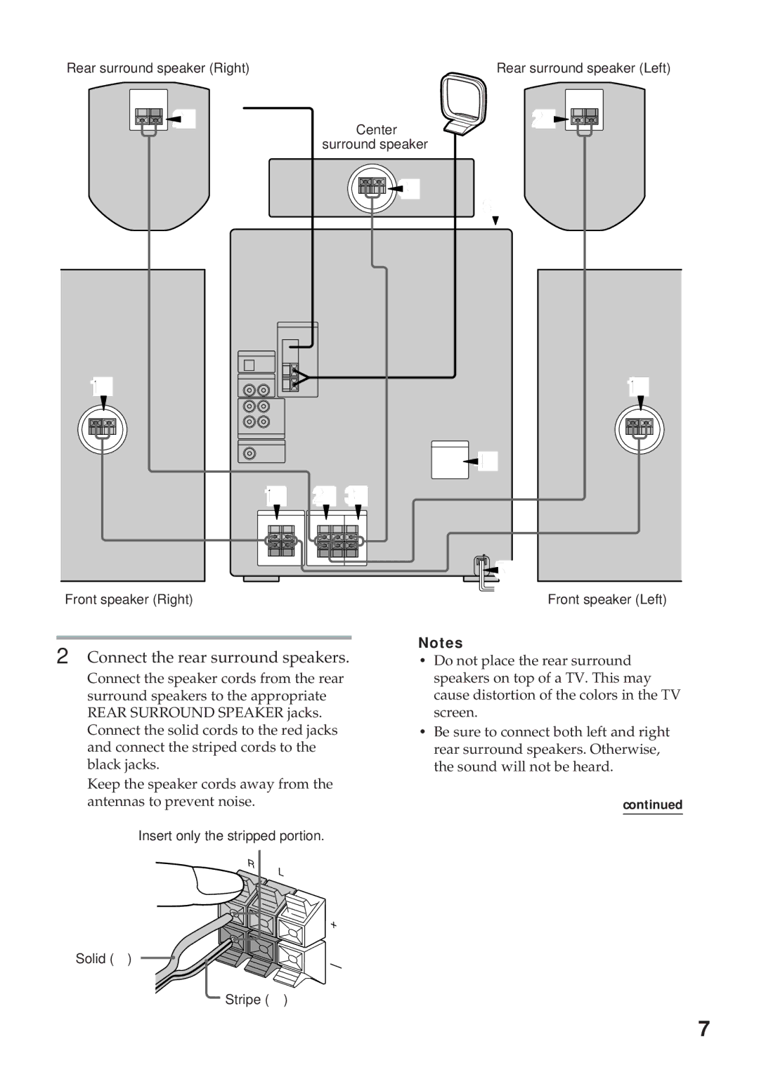 Sony MHC-GRX10AV operating instructions Connect the rear surround speakers 