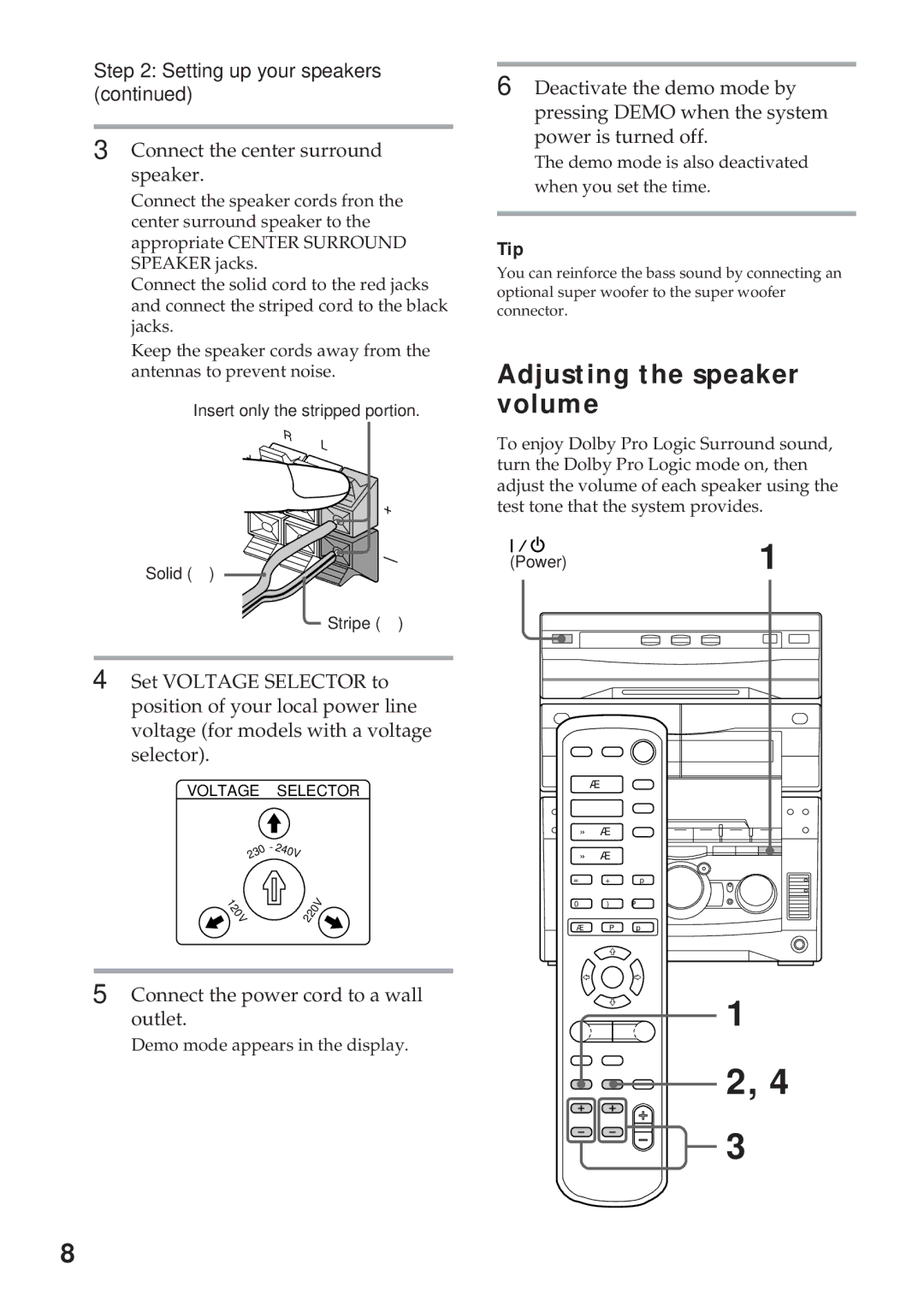 Sony MHC-GRX10AV operating instructions Adjusting the speaker volume, Connect the center surround speaker 