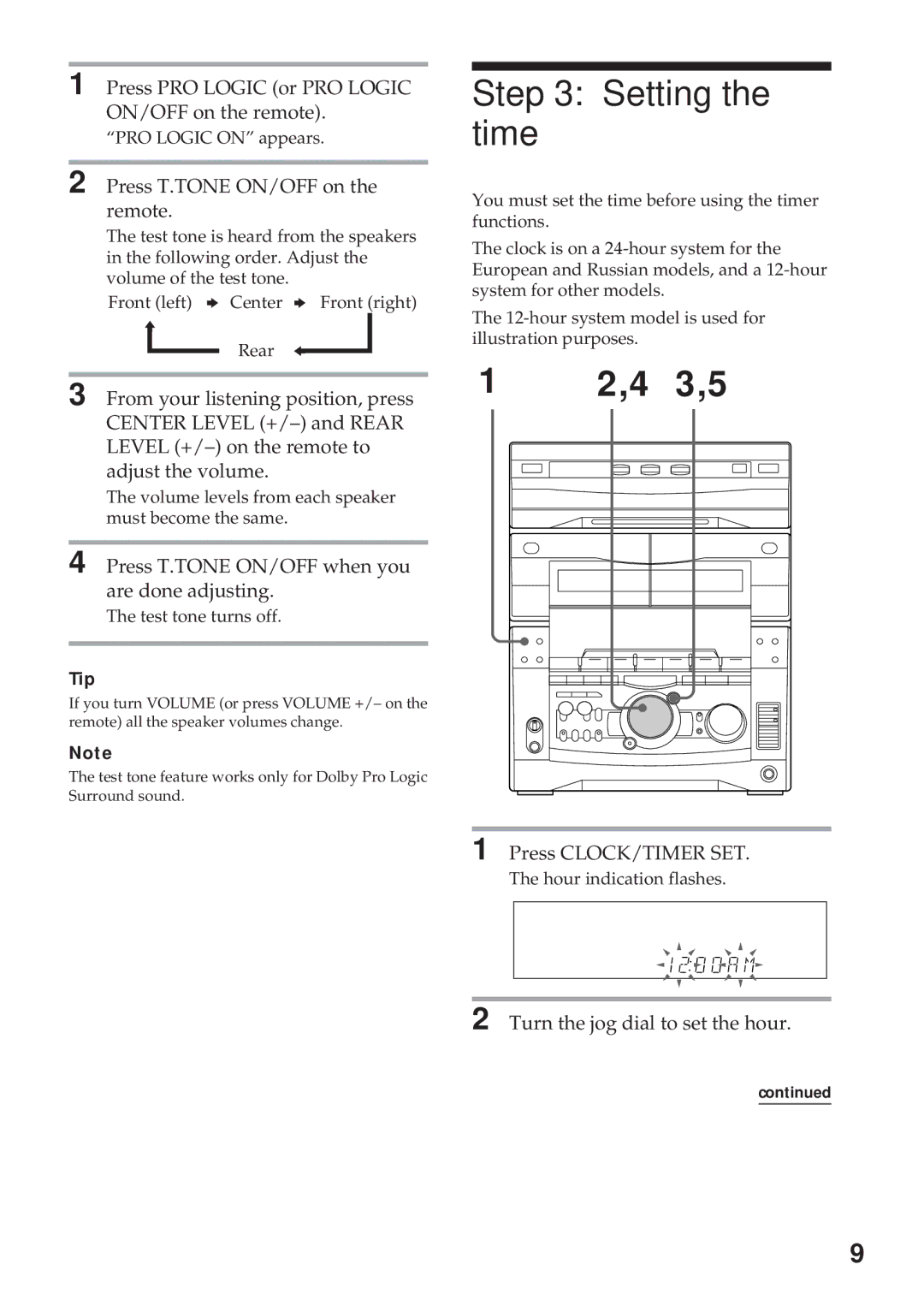 Sony MHC-GRX10AV operating instructions Setting the time 