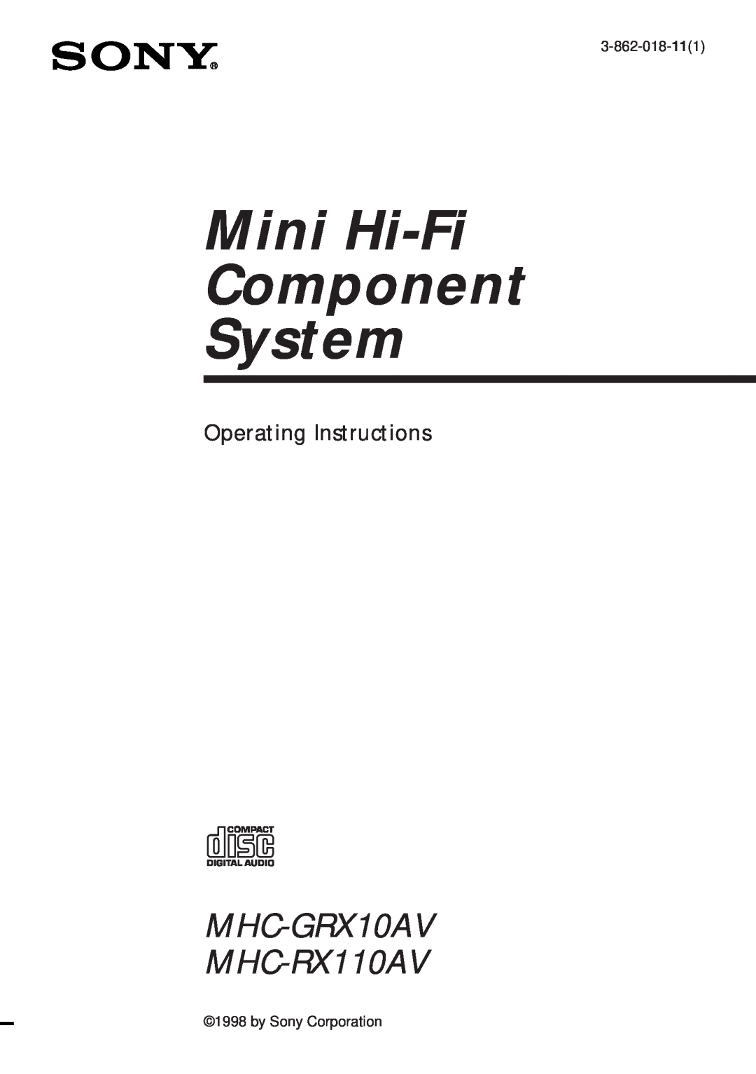 Sony MHC-GRX10AV operating instructions 3-862-018-111, by Sony Corporation, Mini Hi-Fi Component System 