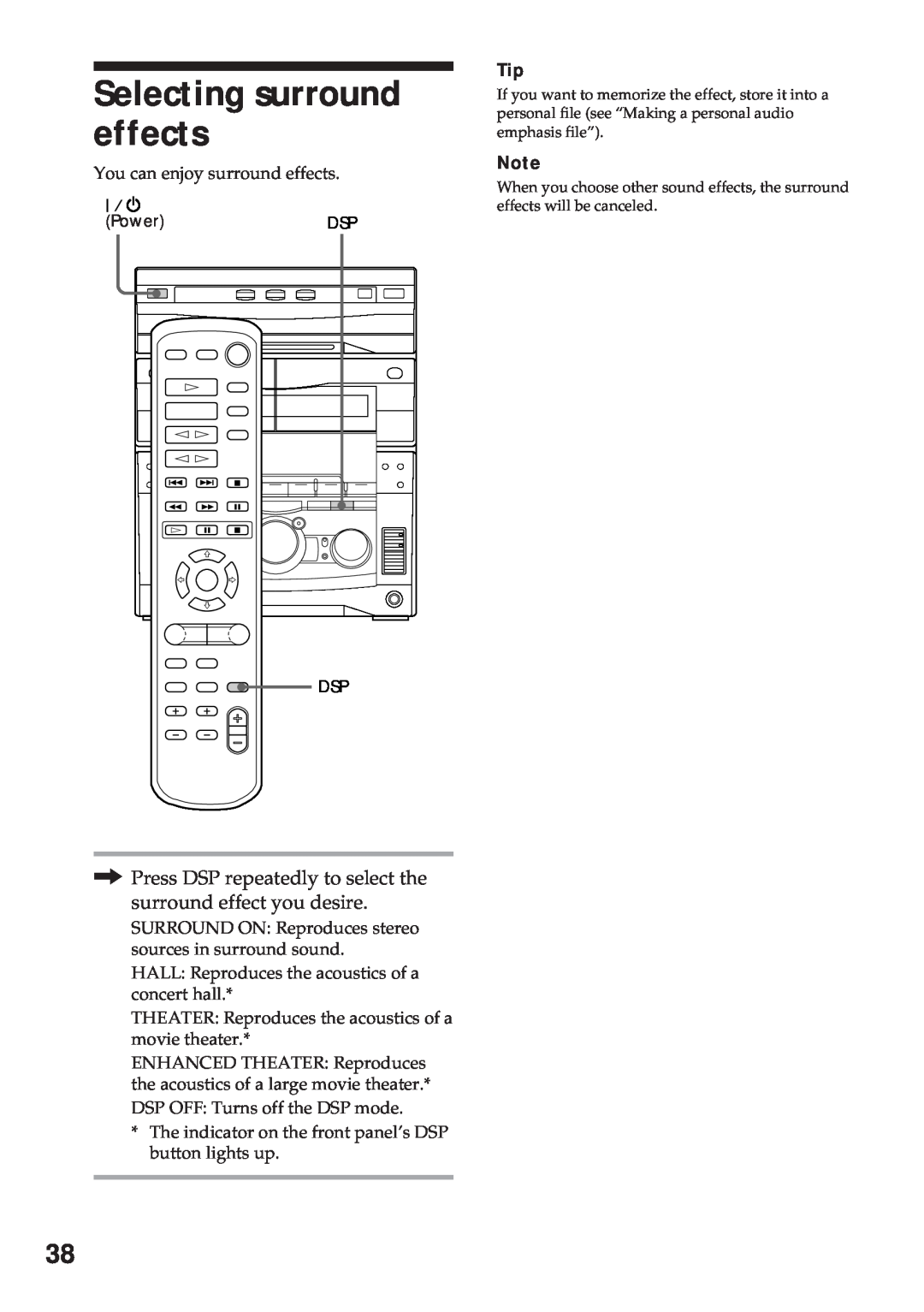 Sony MHC-GRX10AV operating instructions Selecting surround effects 