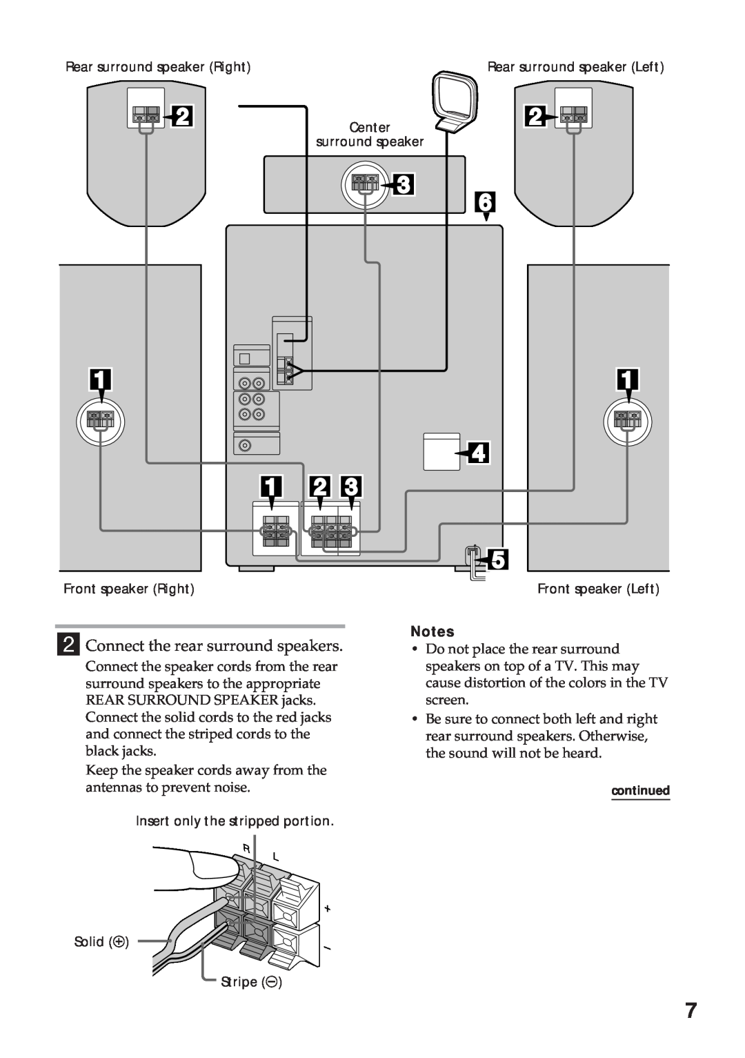Sony MHC-GRX10AV operating instructions Connect the rear surround speakers 