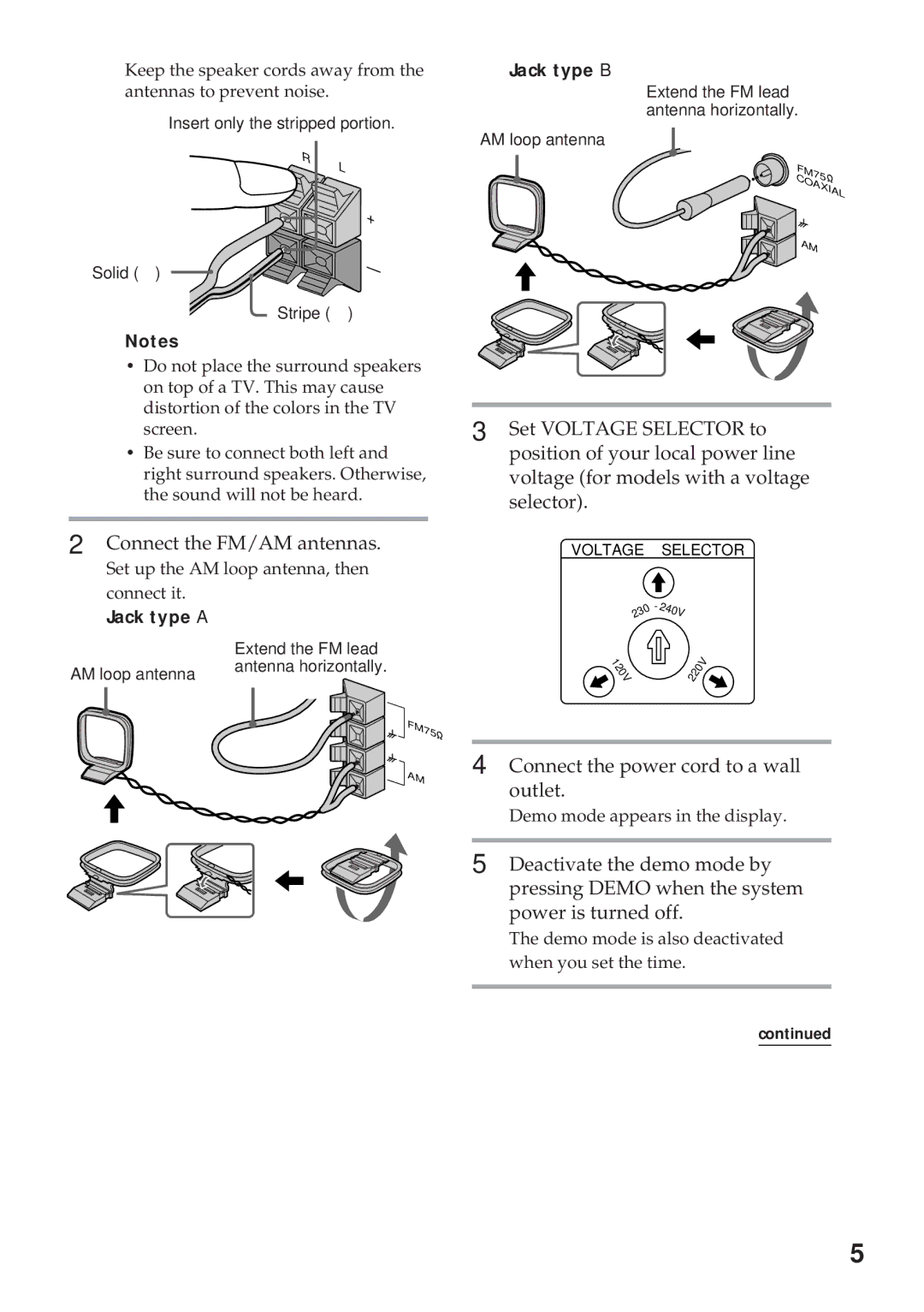 Sony MHC-R800, MHC-GRX8 manual Connect the FM/AM antennas, Connect the power cord to a wall outlet, Jack type a, Jack type B 