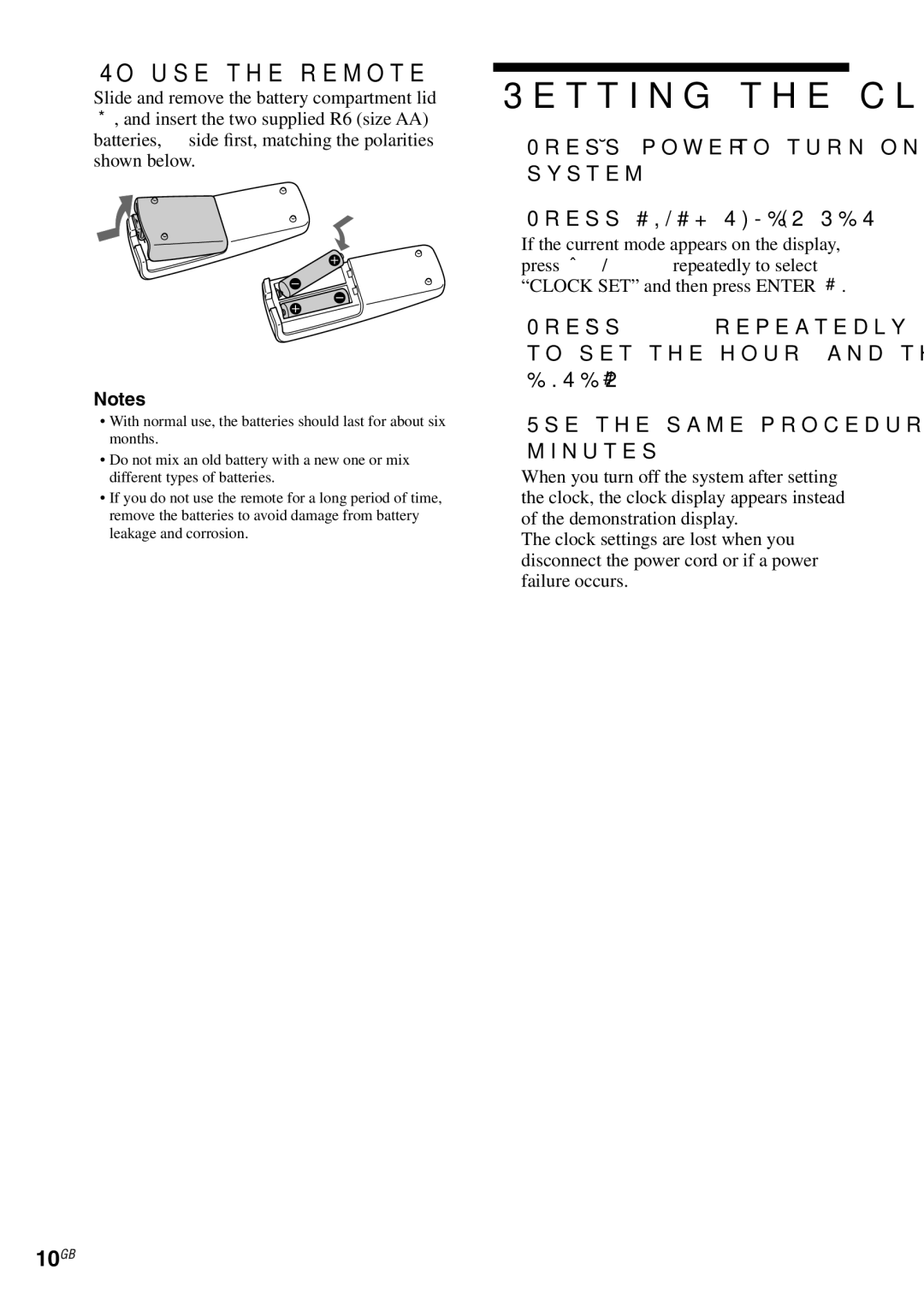 Sony MHC-GX470, MHC-RG59)S/RG490S/RG290/RG190 manual Setting the clock, To use the remote, 10GB 