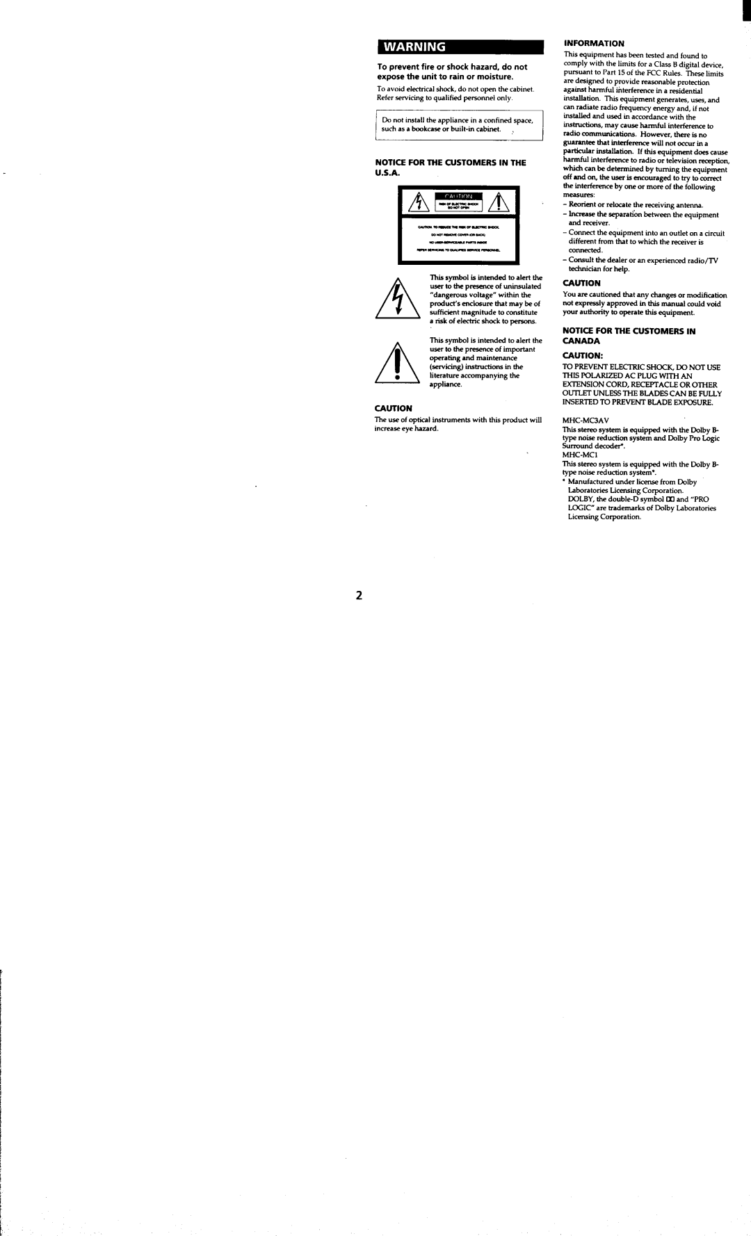 Sony MHC-MC3AV, MHC-MC1 manual 