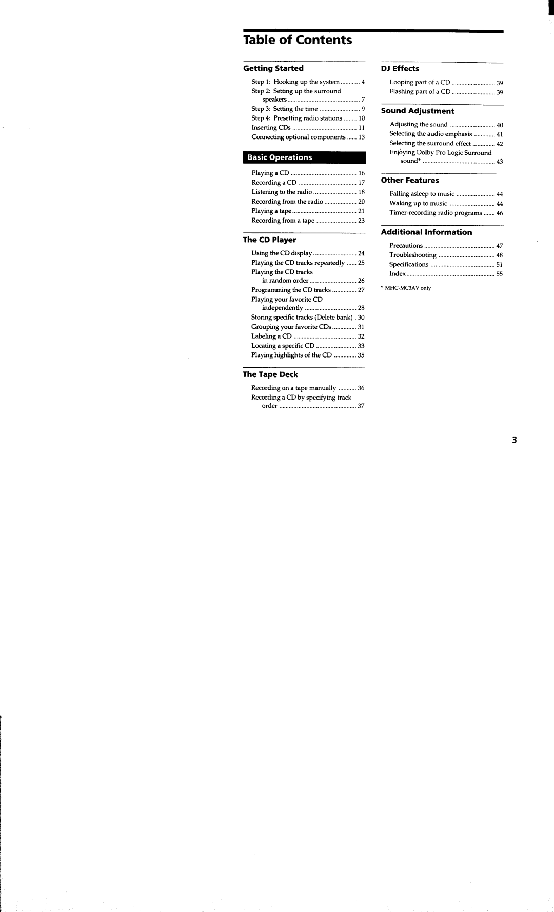 Sony MHC-MC1, MHC-MC3AV manual 