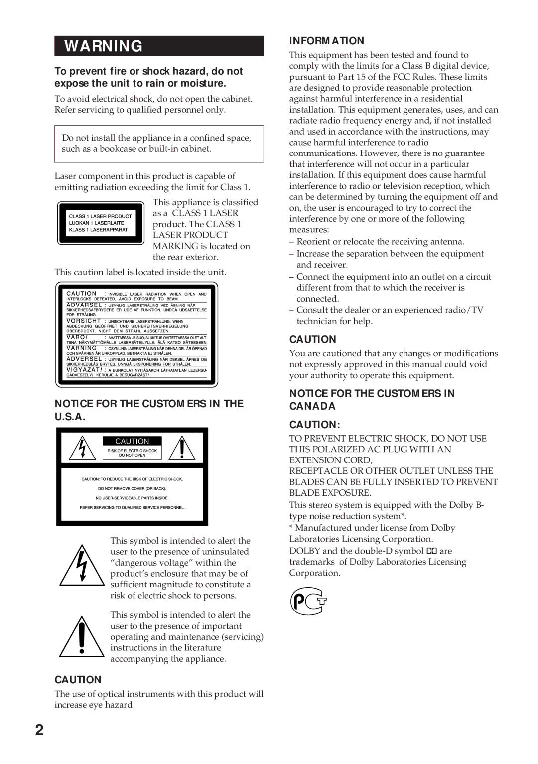 Sony MHC-RX66, MHC-R700, MHC-GRX9000, MHC-RX77S, MHC-GRX7J, MHC-GRX5 operating instructions Information 