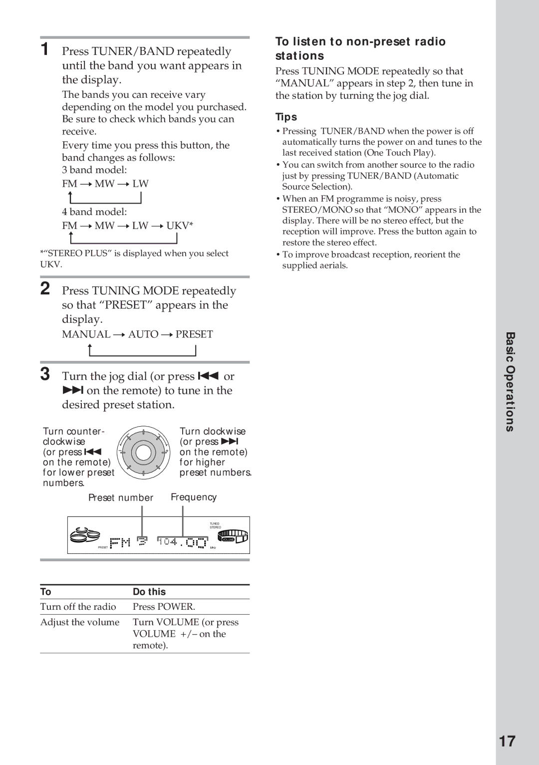 Sony MHC-RX100AV operating instructions To listen to non-preset radio stations 