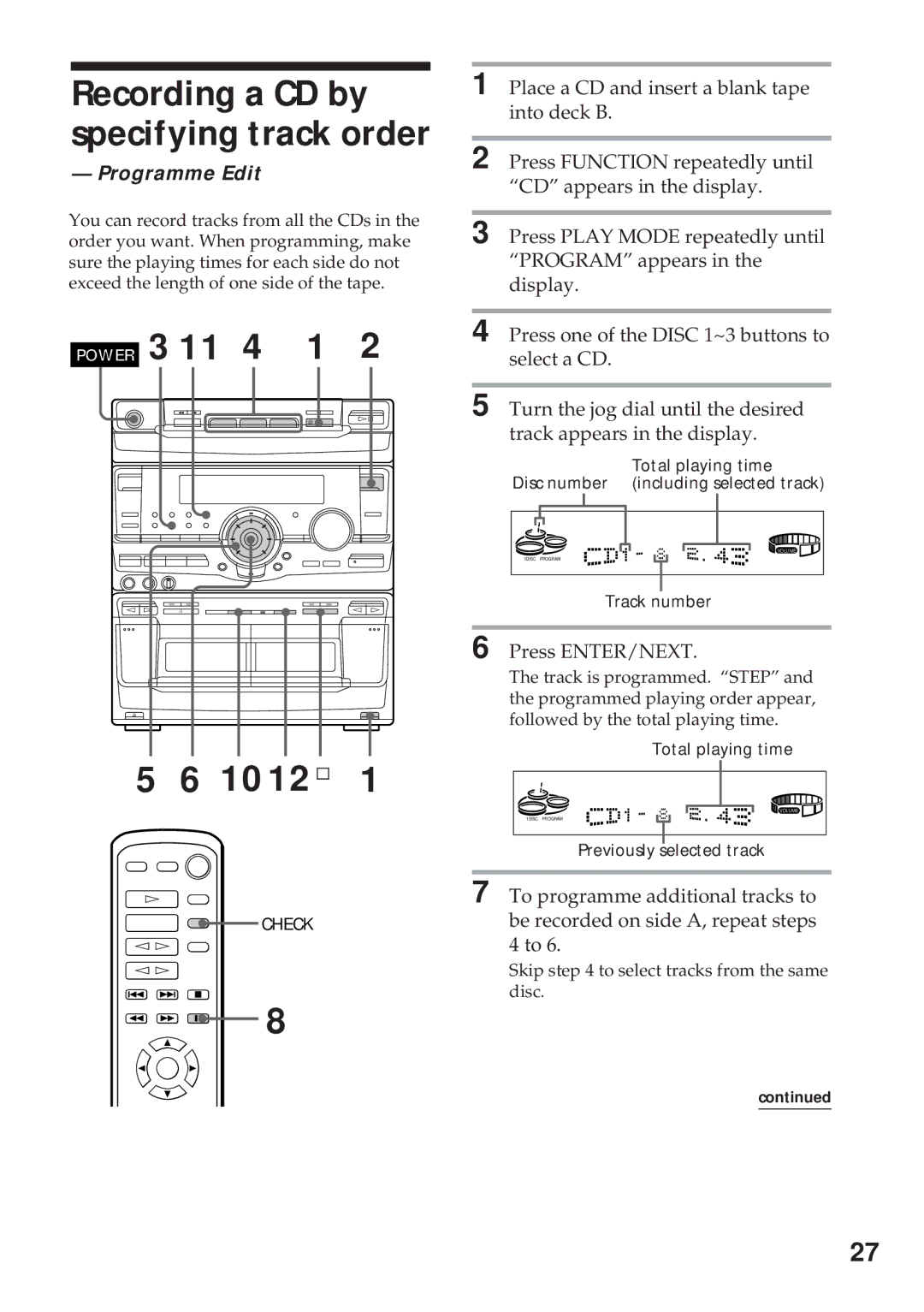 Sony MHC-RX100AV operating instructions 10 12 ¹, Programme Edit 