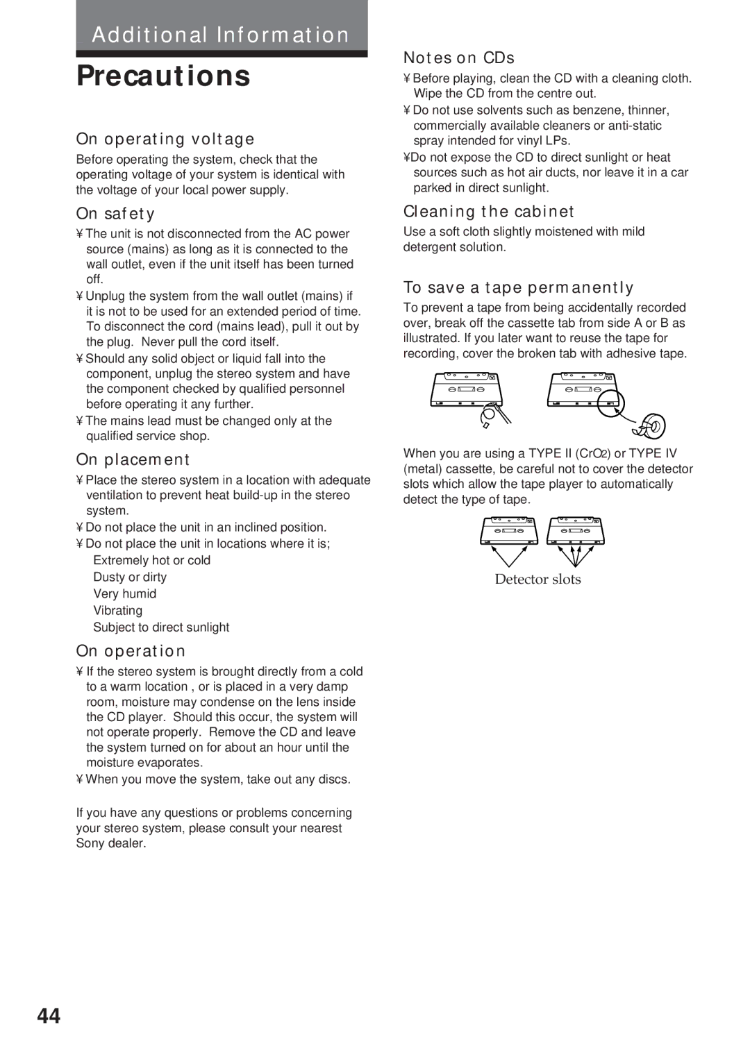 Sony MHC-RX100AV operating instructions Precautions 