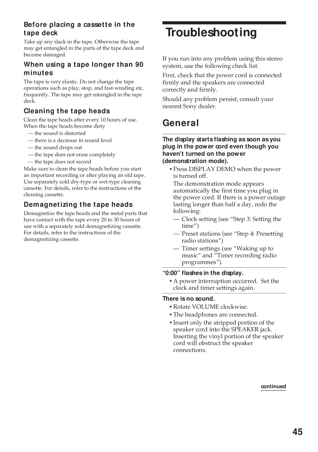 Sony MHC-RX100AV operating instructions Troubleshooting, General 