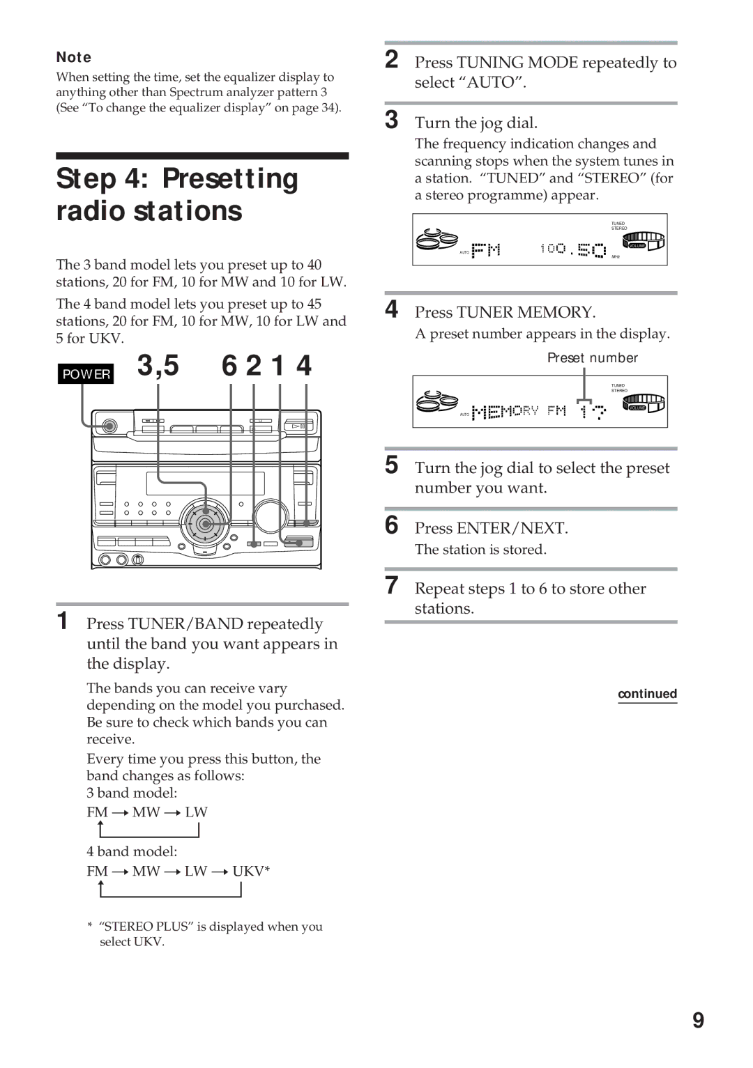 Sony MHC-RX100AV Presetting radio stations, Press Tuner Memory, Repeat steps 1 to 6 to store other stations 