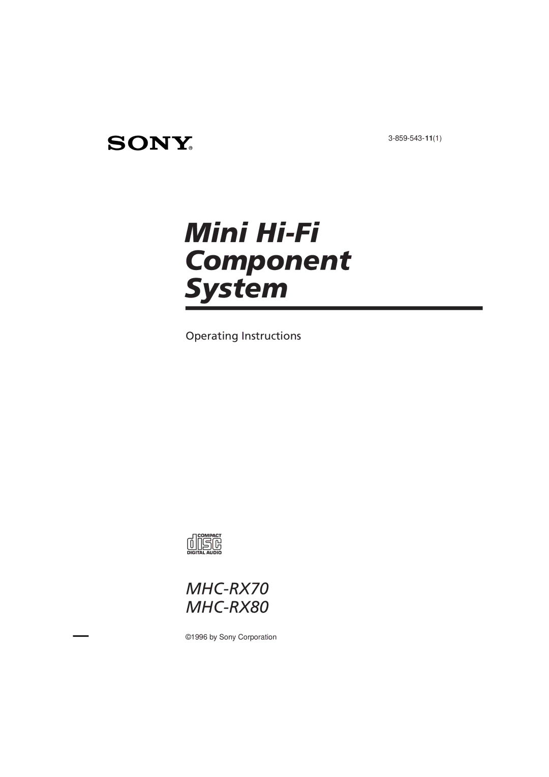 Sony MHC-RX80 manual Mini Hi-Fi Component System 