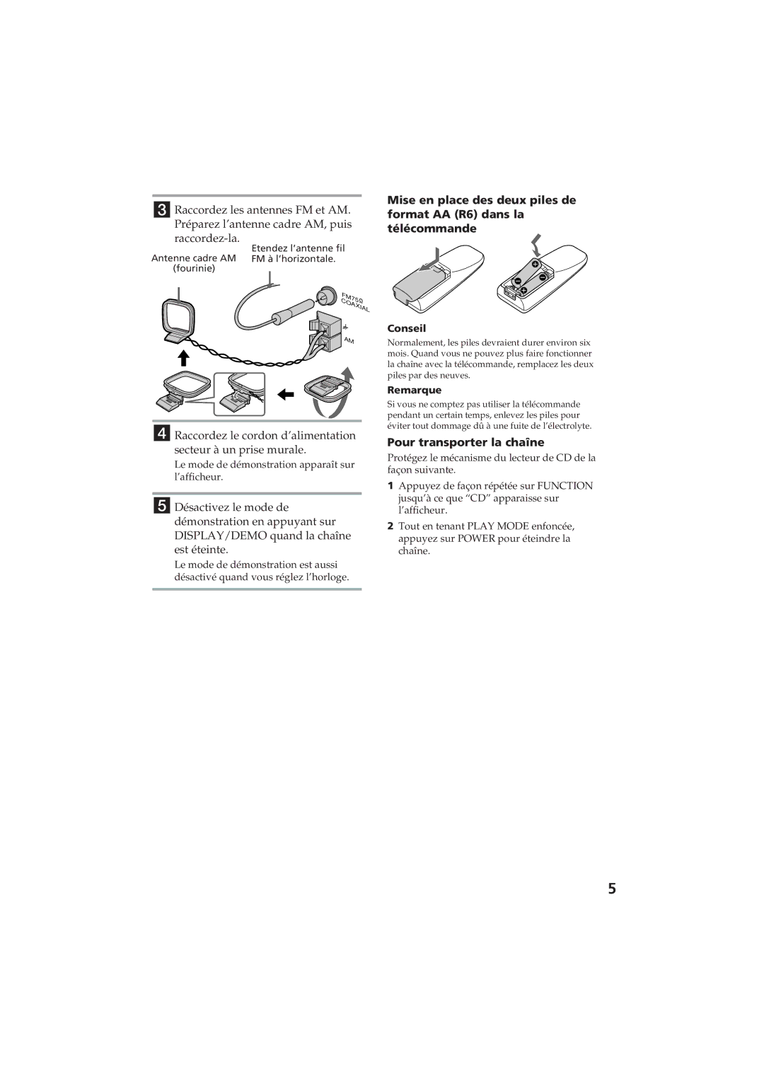 Sony MHC-RX80 manual Pour transporter la chaîne, Conseil, Remarque 