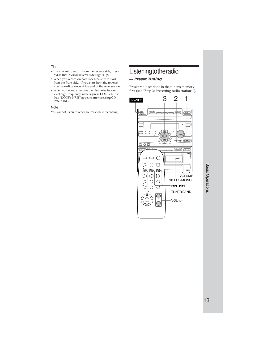 Sony MHC-RX80 manual Listeningtotheradio, Preset Tuning 