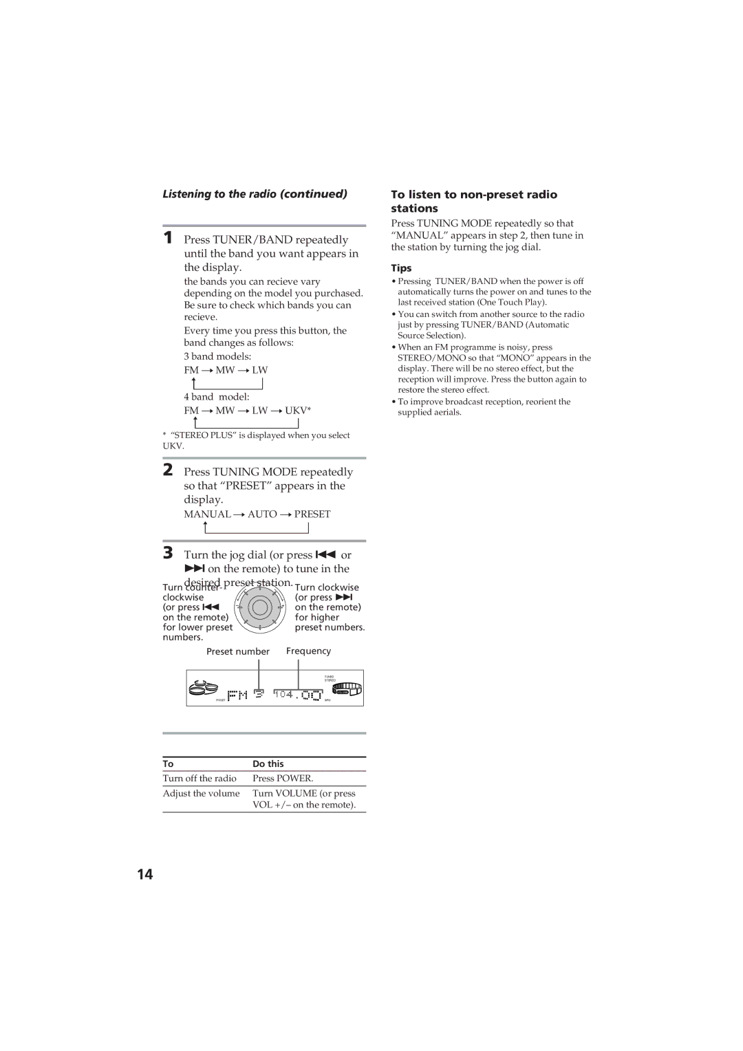 Sony MHC-RX80 manual Listening to the radio, To listen to non-preset radio stations 