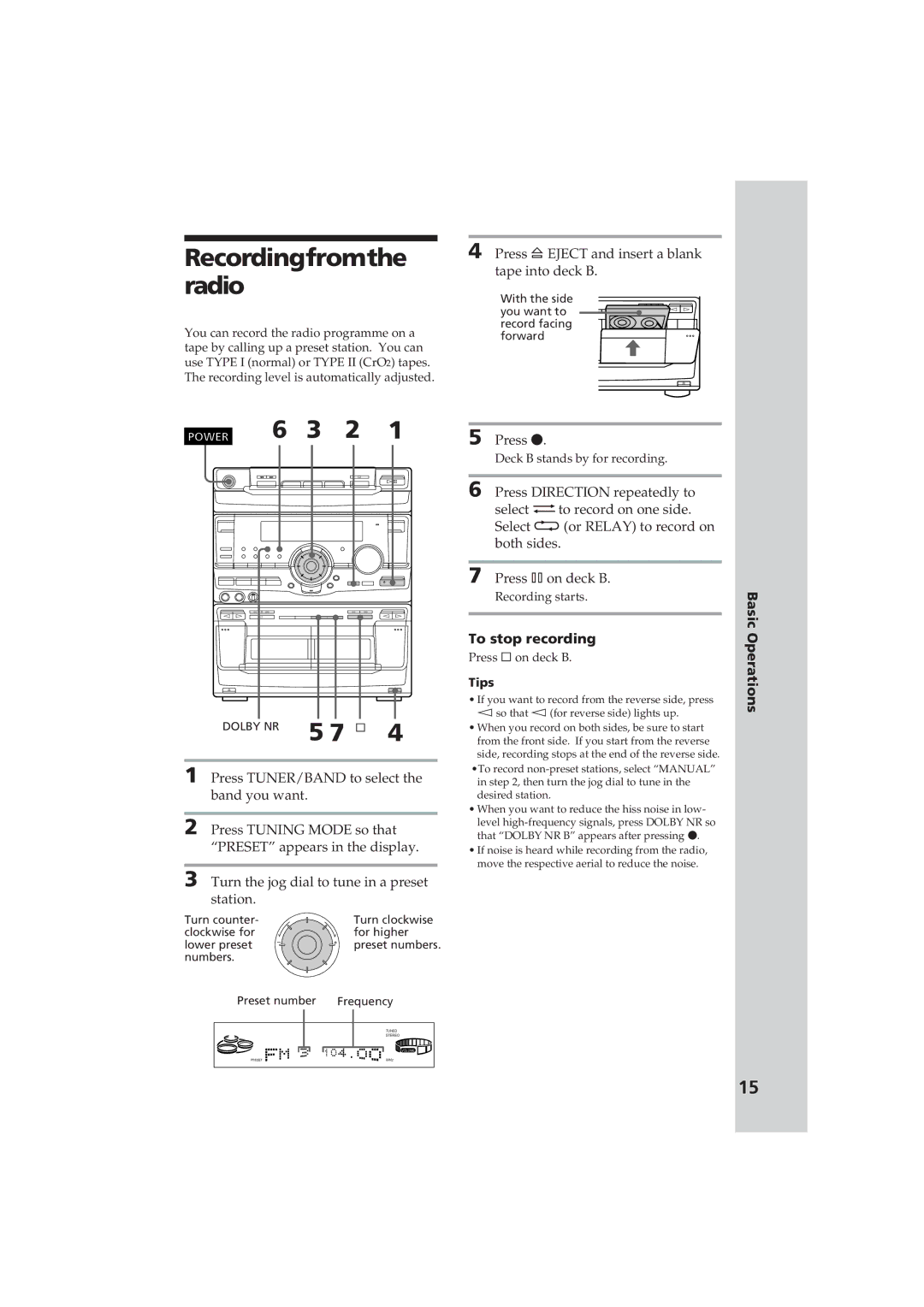 Sony MHC-RX80 manual Recordingfromthe radio, Press ¤ Eject and insert a blank tape into deck B, Press r 