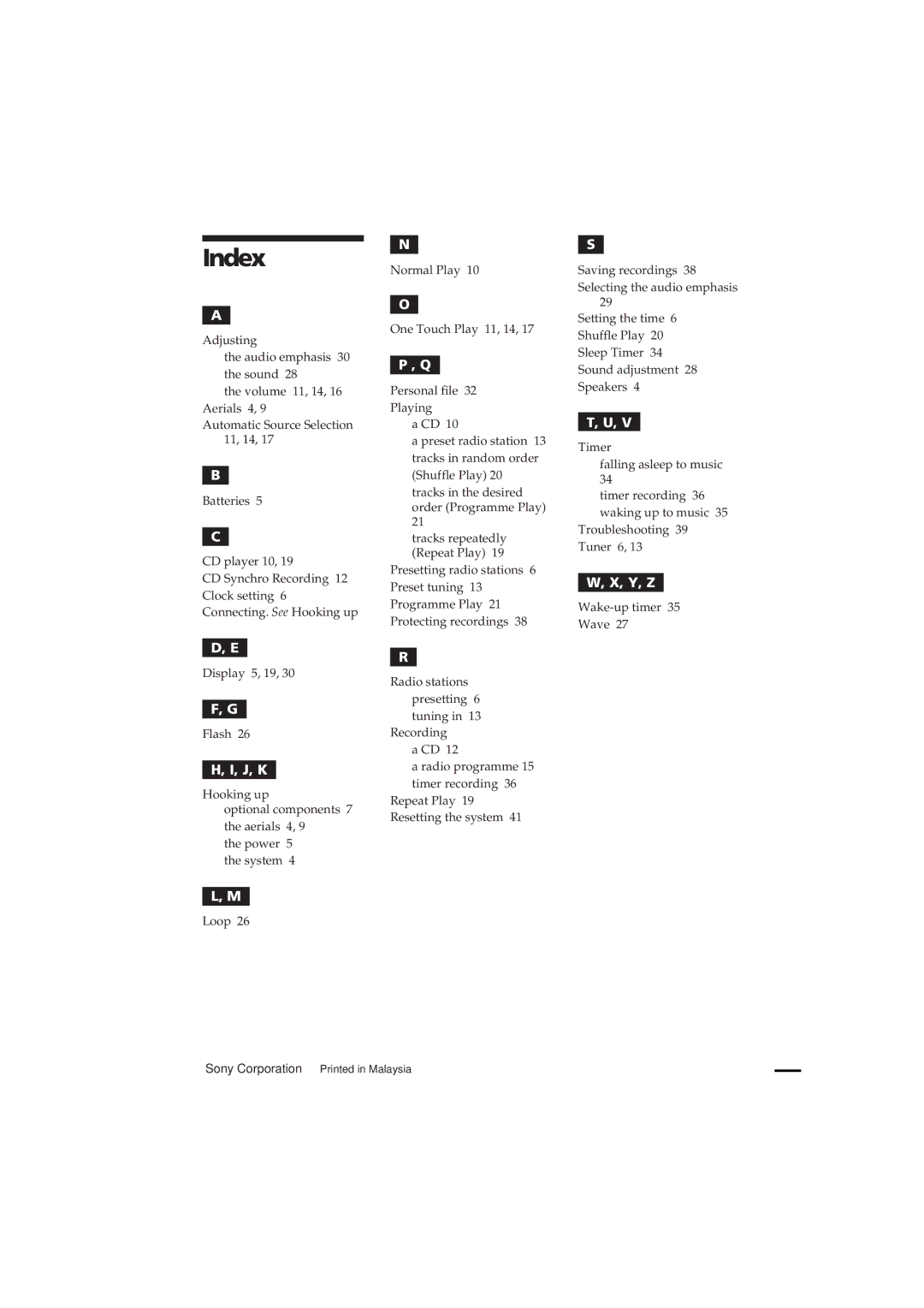 Sony MHC-RX80 manual Index, J, K 