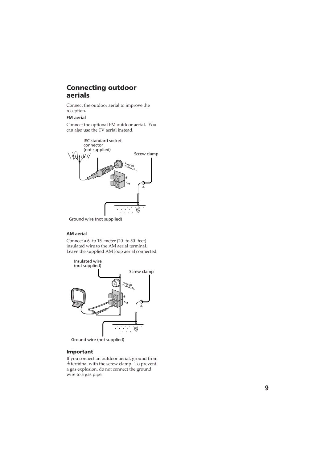 Sony MHC-RX80 manual Connecting outdoor aerials, FM aerial, AM aerial 