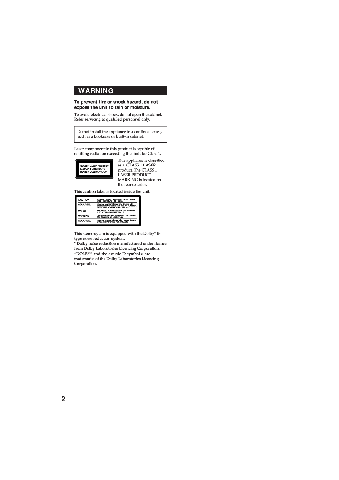 Sony MHC-RX90 manual This caution label is located inside the unit 