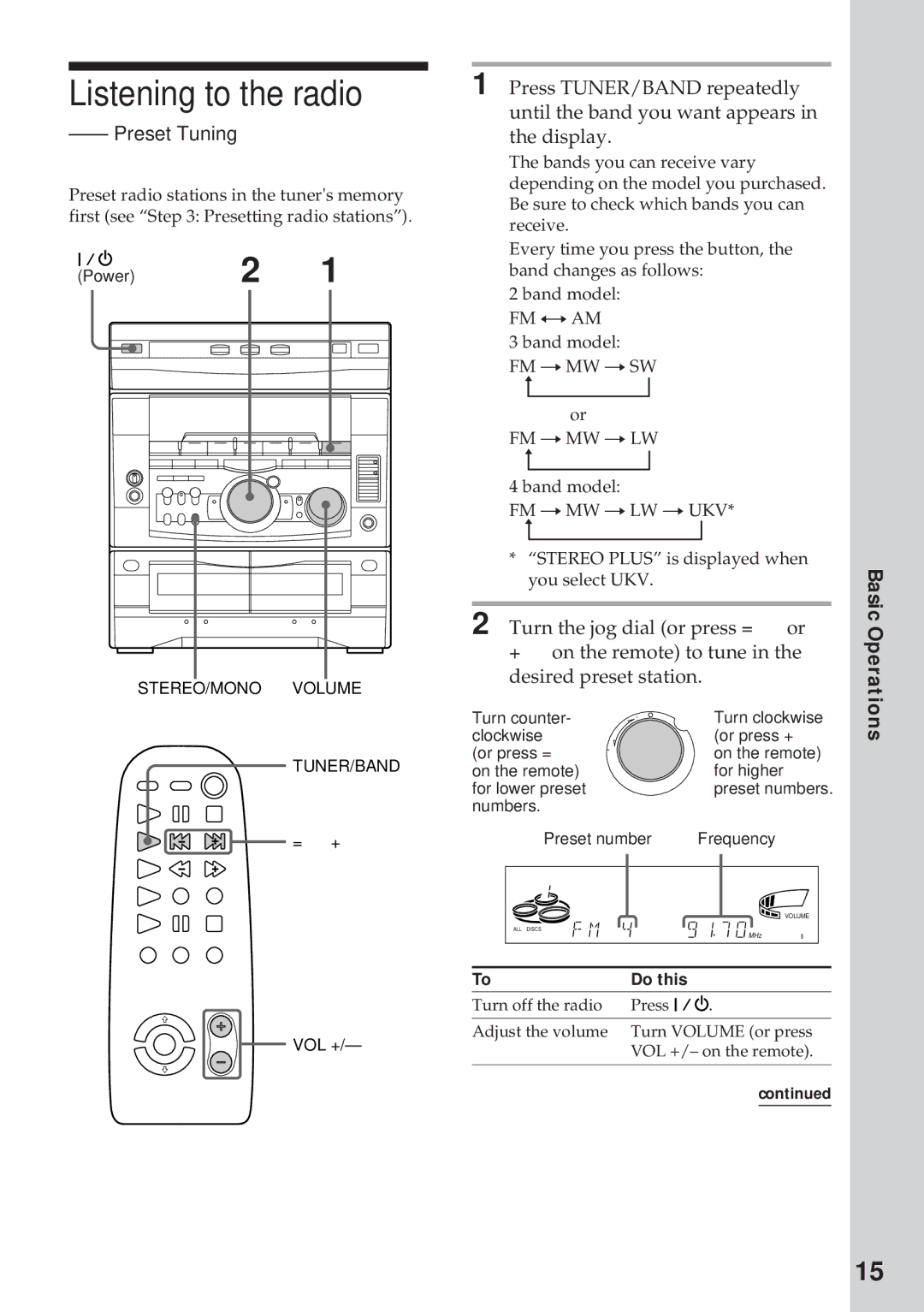 Sony MHC-RX900 manual Listening to the radio, Preset Tuning, Operations 