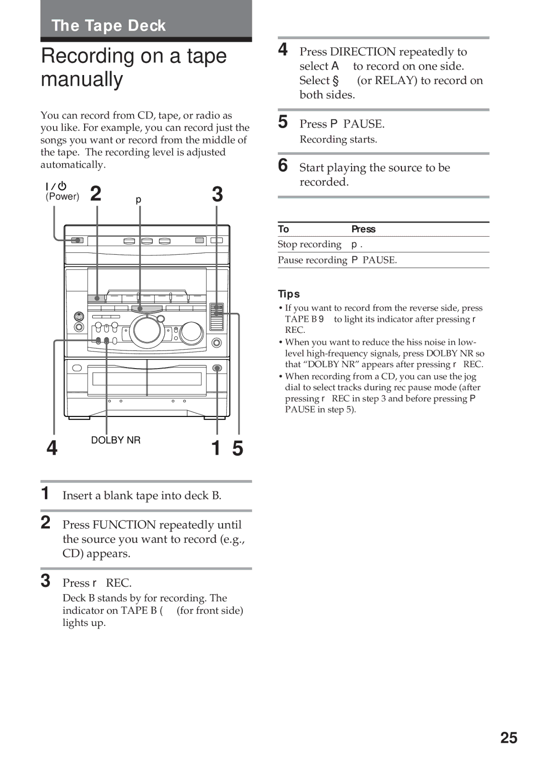 Sony MHC-RX900 Recording on a tape manually, Start playing the source to be recorded 