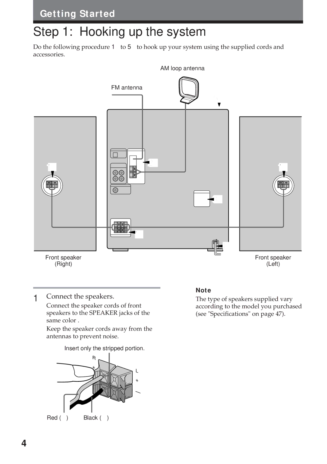 Sony MHC-RX900 manual Hooking up the system, Connect the speakers 