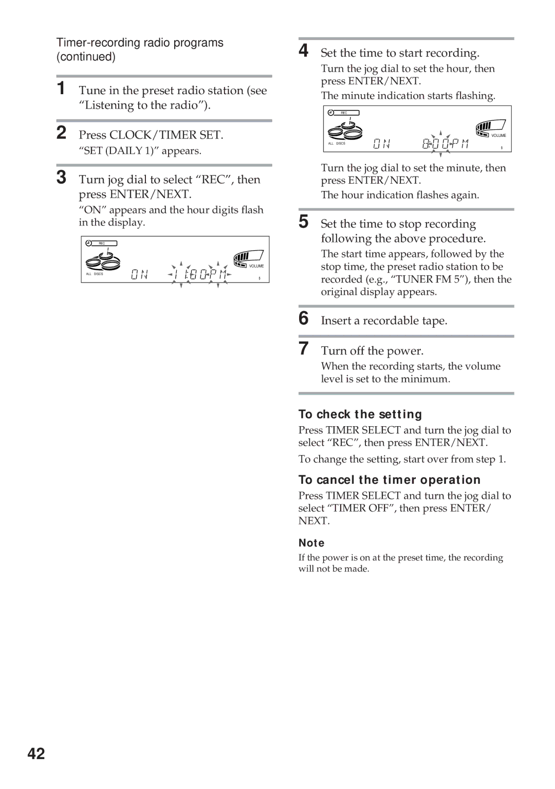 Sony MHC-RX900 manual Timer-recording radio programs, Turn jog dial to select REC, then press ENTER/NEXT 