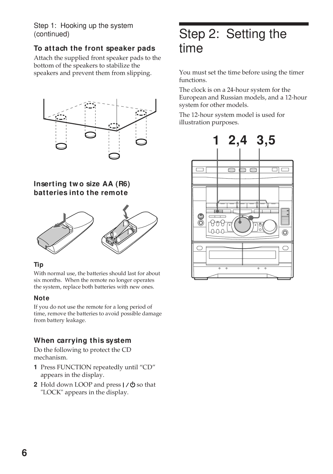 Sony MHC-RX900 manual Setting the time, 4 3,5, Hooking up the system 