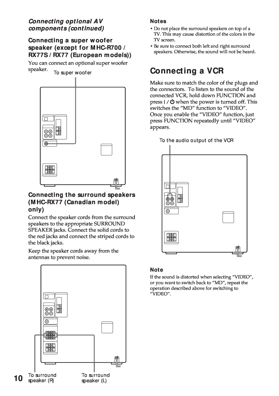 Sony MHC-RX900 manual Connecting a VCR, Connecting optional AV components continued 