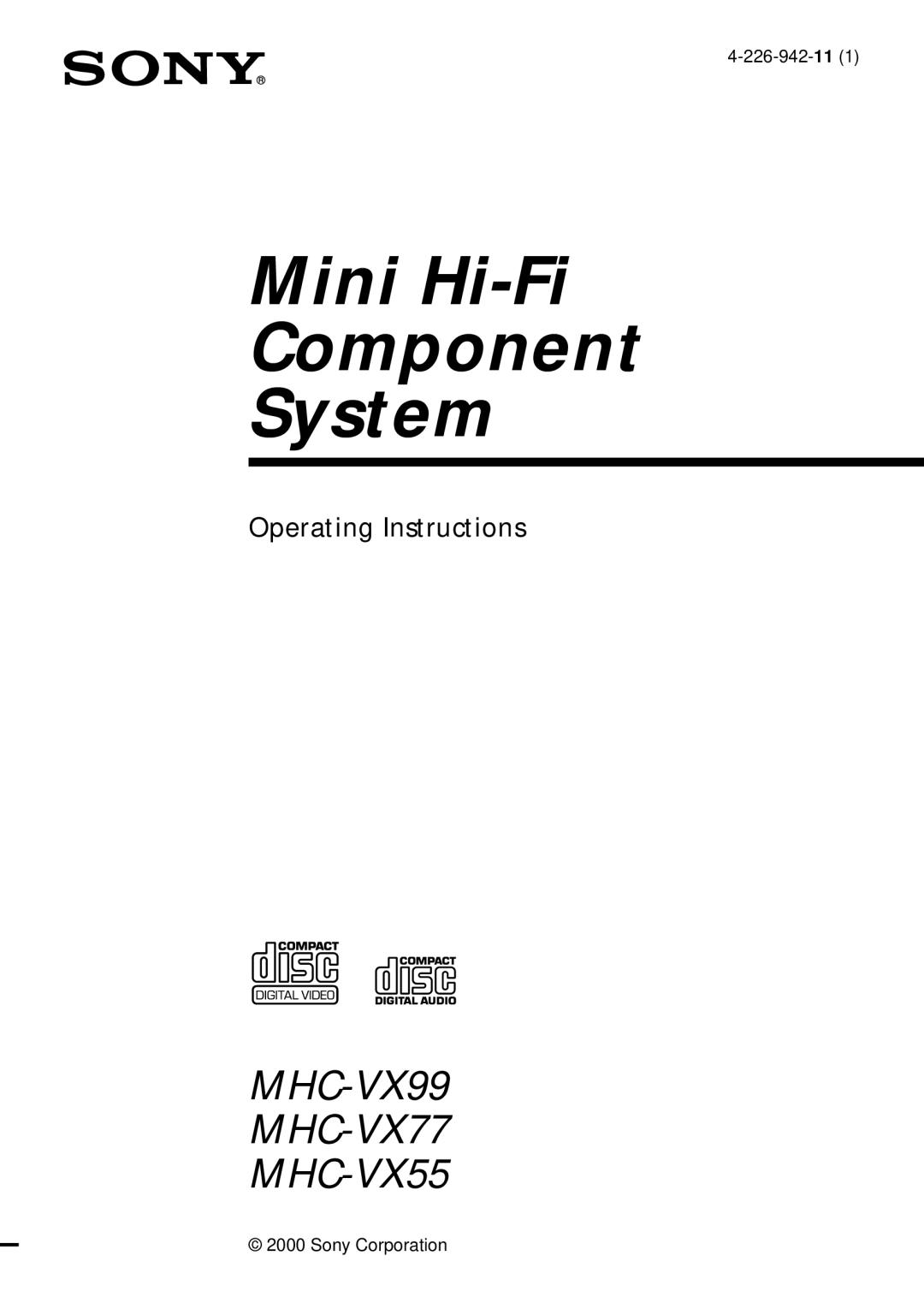 Sony MHC-VX55, MHC-VX77, MHC-VX99 operating instructions Mini Hi-Fi Component System 