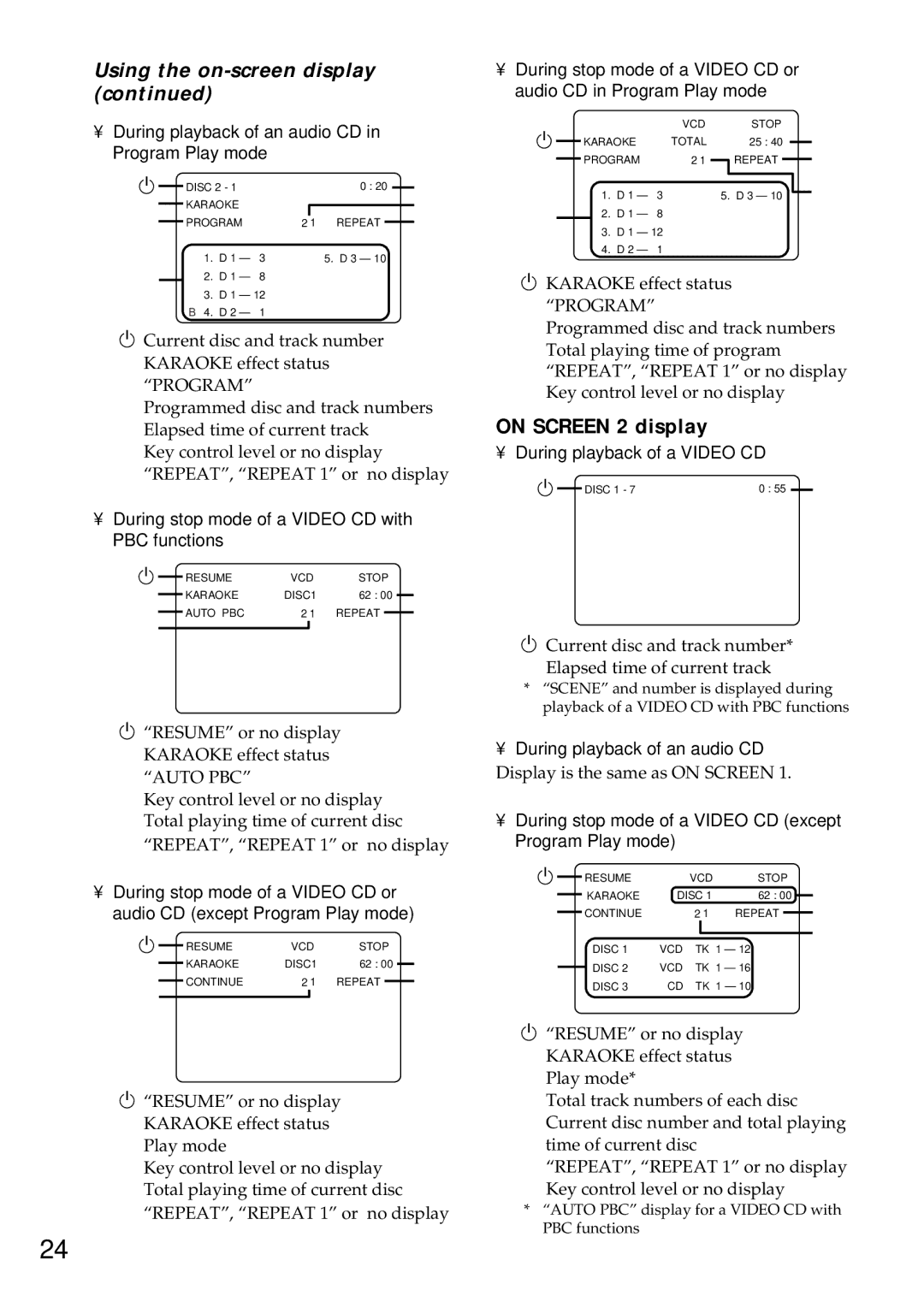 Sony MHC-VX77, MHC-VX55, MHC-VX99 operating instructions Using the on-screen display, On Screen 2 display 