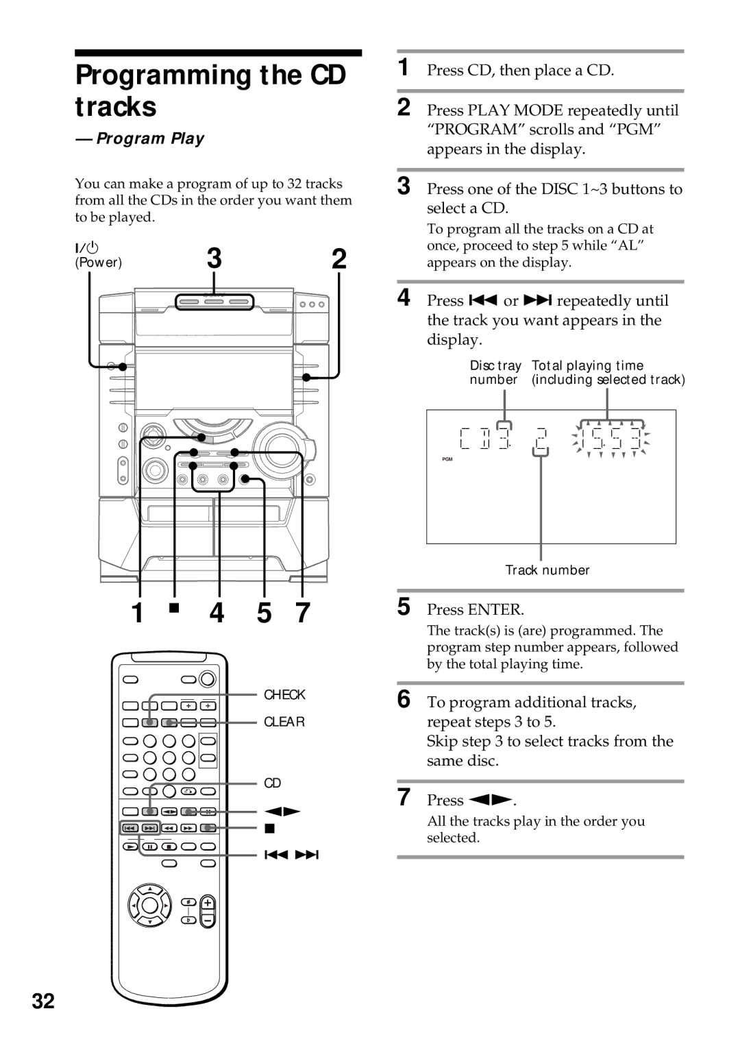 Sony MHC-VX99, MHC-VX77, MHC-VX55 operating instructions Programming the CD tracks, 4 5, Program Play 