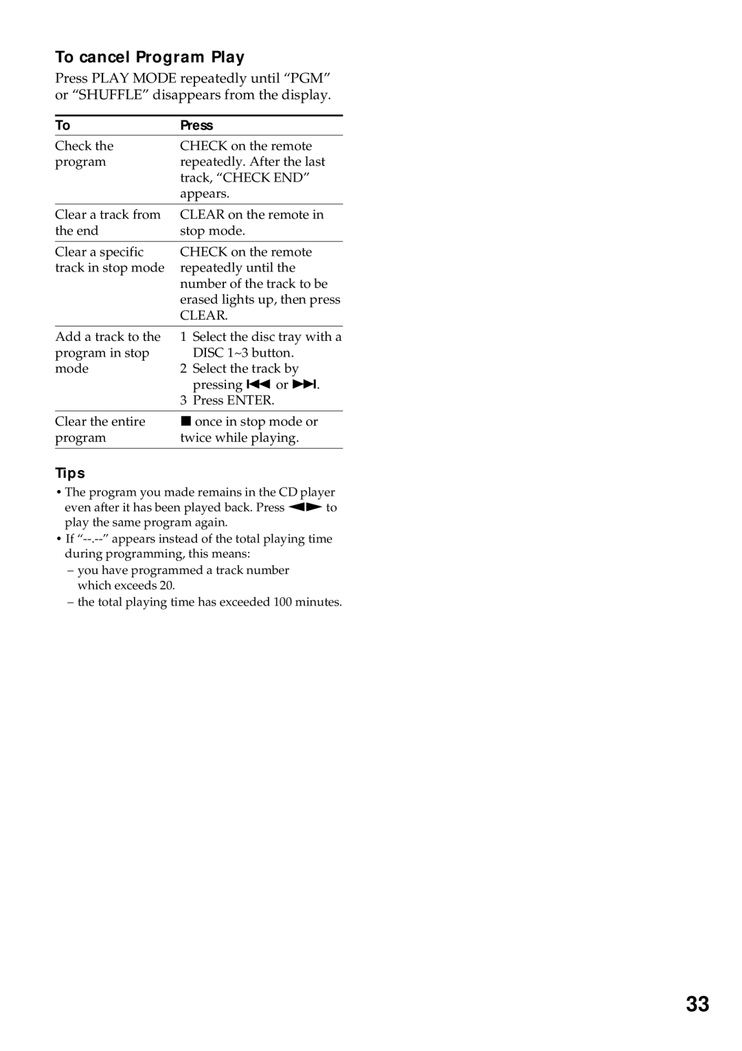 Sony MHC-VX77, MHC-VX55, MHC-VX99 operating instructions To cancel Program Play, Clear 