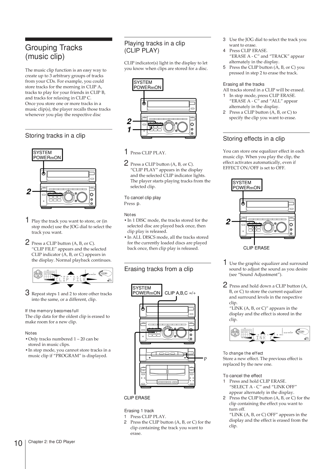 Sony MHC-W55 manual Grouping Tracks music clip, Storing tracks in a clip, Playing tracks in a clip Clip Play 