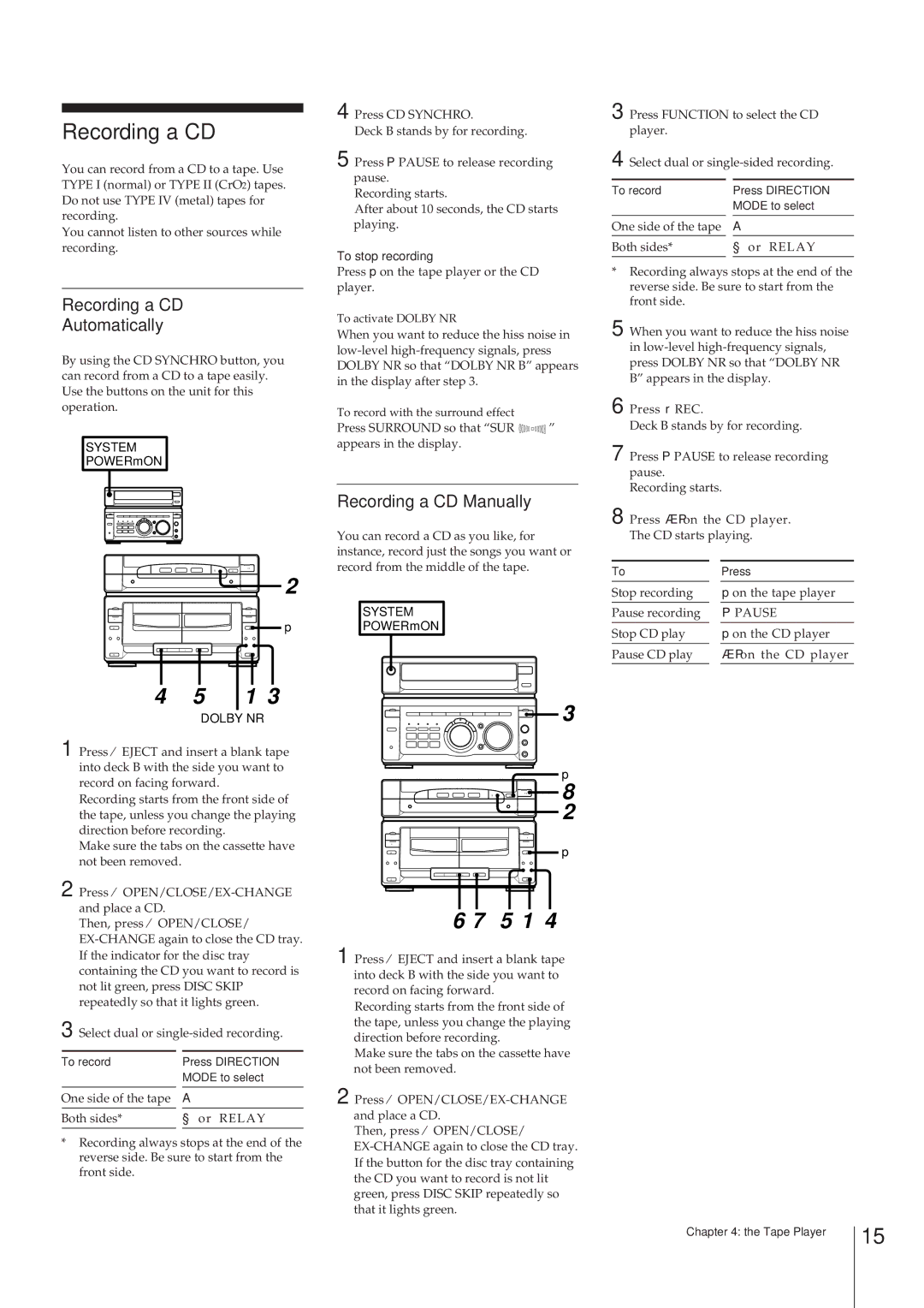 Sony MHC-W55 manual 5 1, Recording a CD Automatically, Recording a CD Manually, To stop recording 