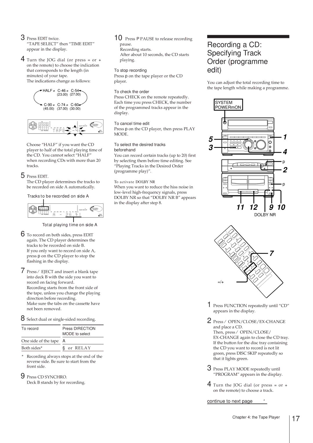 Sony MHC-W55 manual Recording a CD Specifying Track Order programme edit, 11 12 9, To check the order, To cancel time edit 