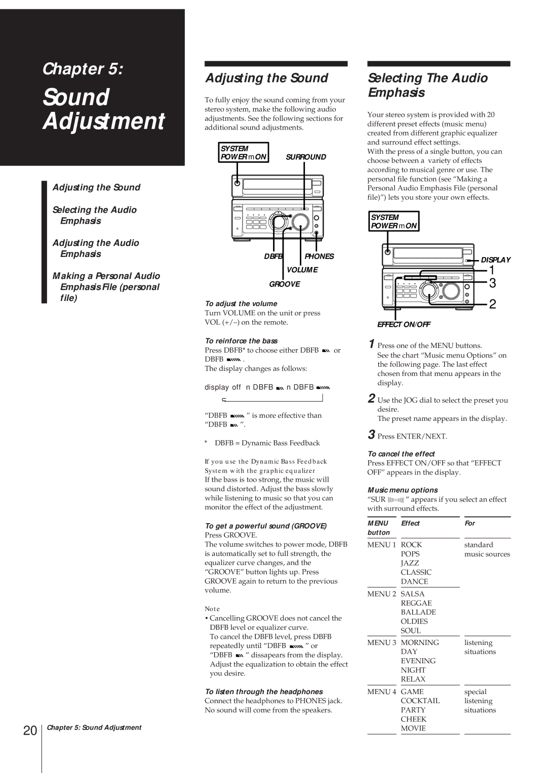 Sony MHC-W55 manual Adjusting the Sound, Selecting The Audio Emphasis 