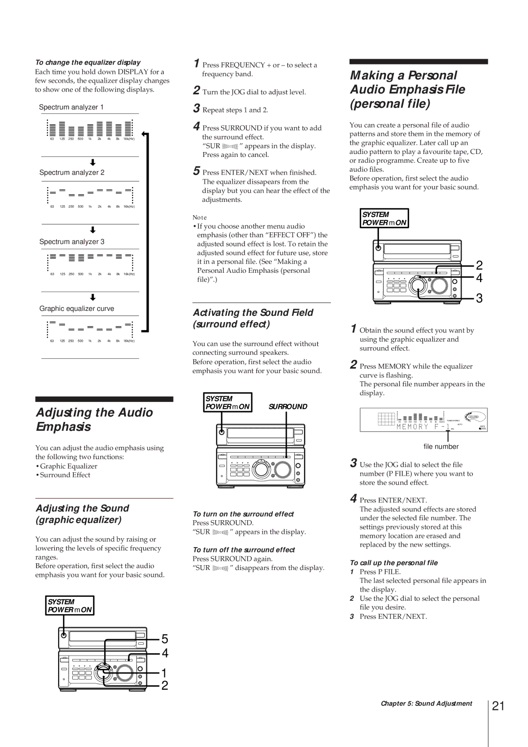 Sony MHC-W55 manual Adjusting the Audio Emphasis, Making a Personal Audio Emphasis File personal file 