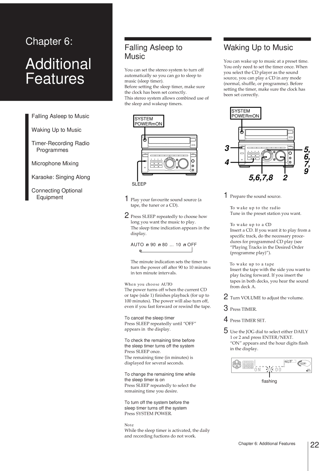 Sony MHC-W55 manual Falling Asleep to Music, Sleep, Auto n 90 n 80 .. n OFF, To cancel the sleep timer 