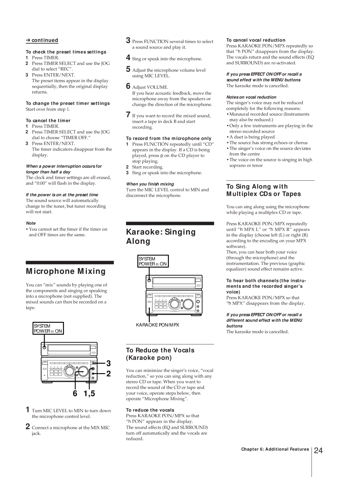 Sony MHC-W55 manual Microphone Mixing, Karaoke Singing Along, To Sing Along with Multiplex CDs or Tapes 