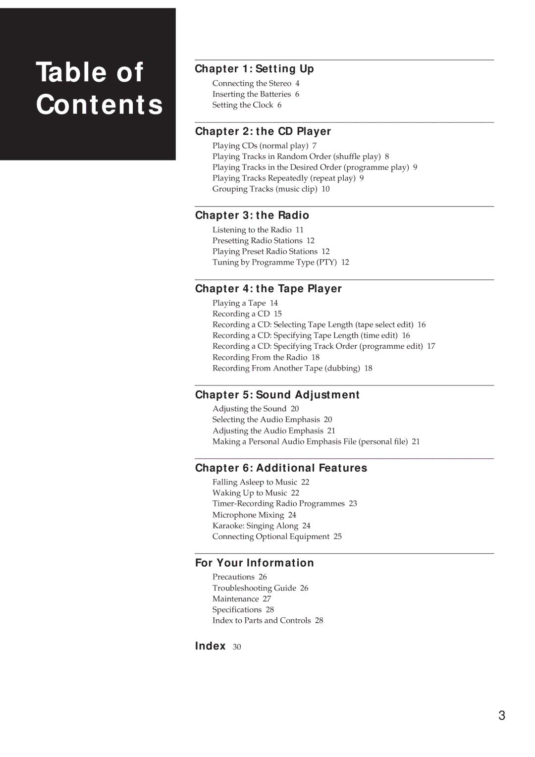 Sony MHC-W55 manual Table of Contents 