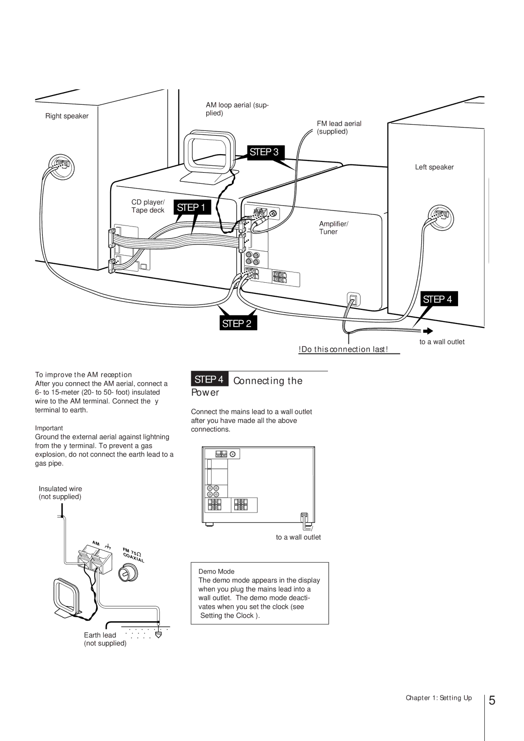 Sony MHC-W55 manual Connecting Power, To improve the AM reception 